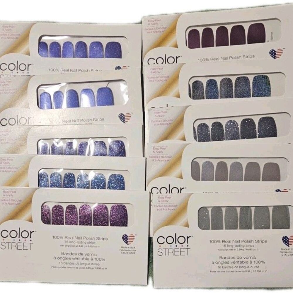 Lot Of 10 Retired Color Street Nail Polish Strips Glitter Designs New Sealed